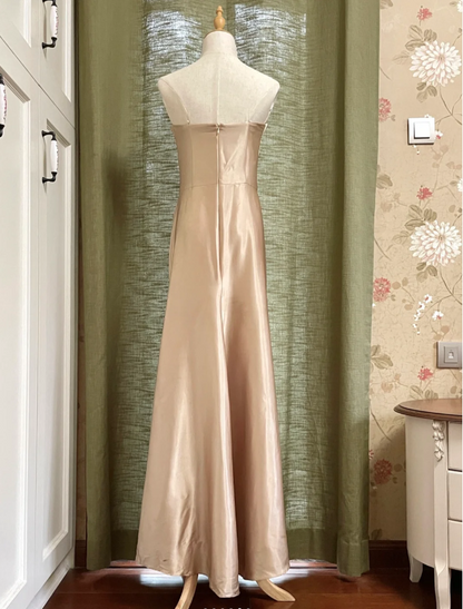 Élégante robe de bal longue en satin torsadé, coupe trapèze, bustier, pour soirée ou demoiselle d'honneur, couleur champagne P4192