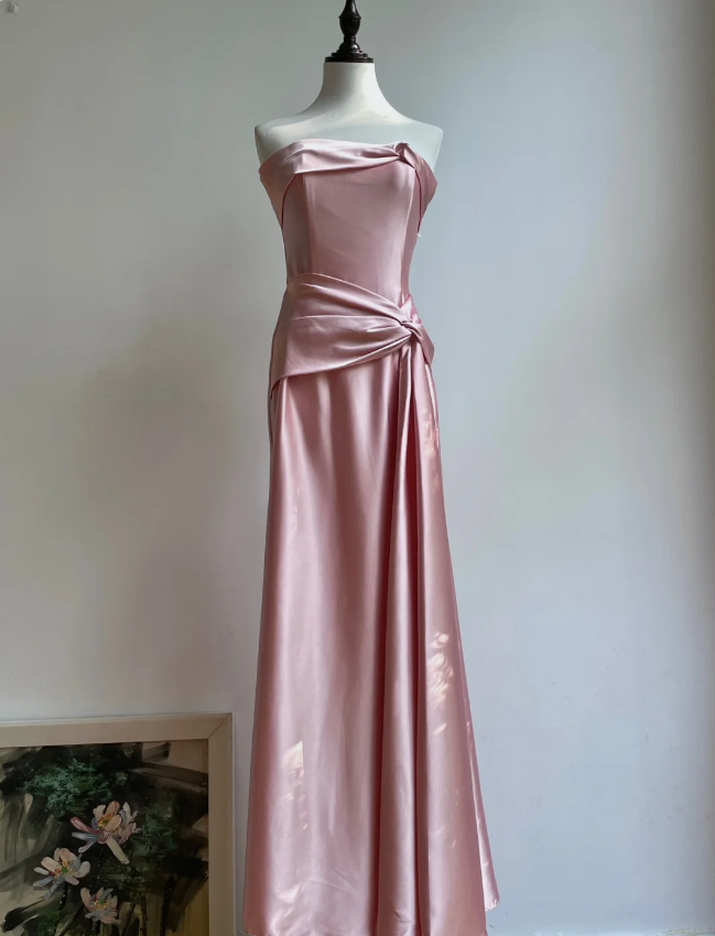 Élégante robe de bal longue en satin torsadé, coupe trapèze, bustier, pour soirée ou demoiselle d'honneur, couleur champagne P4192