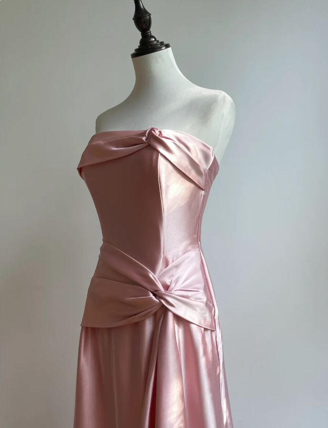 Élégante robe de bal longue en satin torsadé, coupe trapèze, bustier, pour soirée ou demoiselle d'honneur, couleur champagne P4192