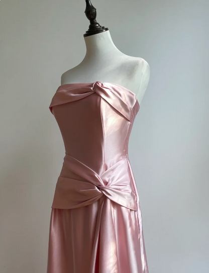 Élégante robe de bal longue en satin torsadé, coupe trapèze, bustier, pour soirée ou demoiselle d'honneur, couleur champagne P4192