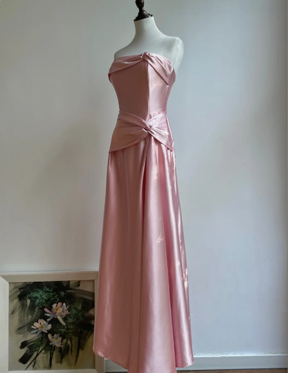 Élégante robe de bal longue en satin torsadé, coupe trapèze, bustier, pour soirée ou demoiselle d'honneur, couleur champagne P4192