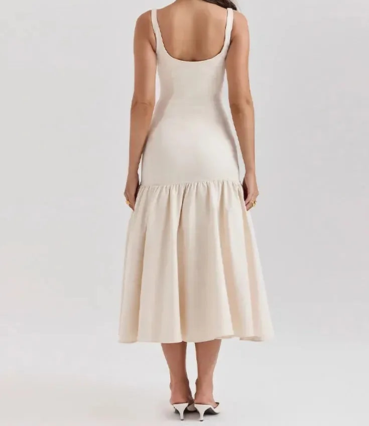 Robe de Soirée de Bal Longue Sirène Vintage à Volants Blancs Col Carré Robes Formelles P2476