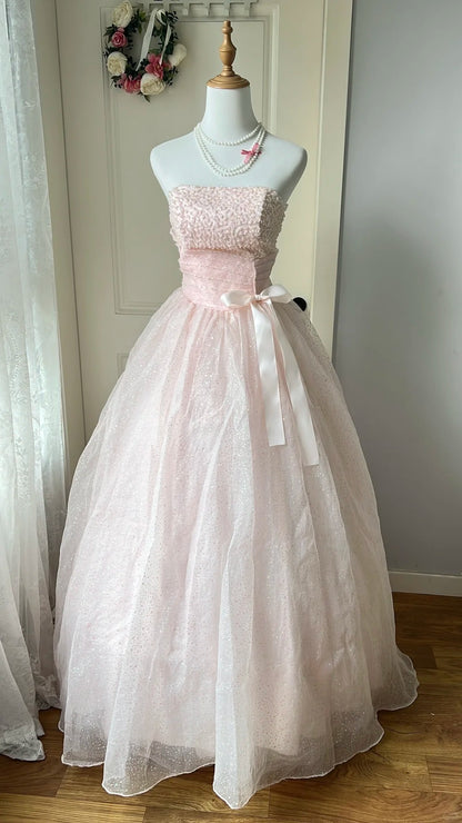 Prinzessin Rosafarbenes trägerloses Bow Pailletten Tüll Ballkleid Abendkleid Sweet 16 Kleid P4198