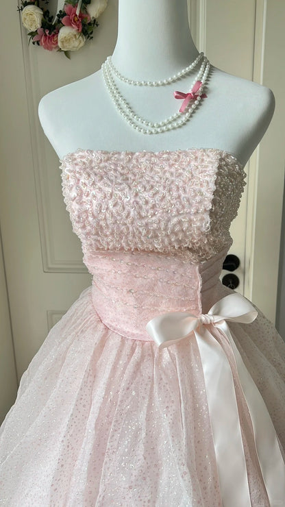 Prinzessin Rosafarbenes trägerloses Bow Pailletten Tüll Ballkleid Abendkleid Sweet 16 Kleid P4198