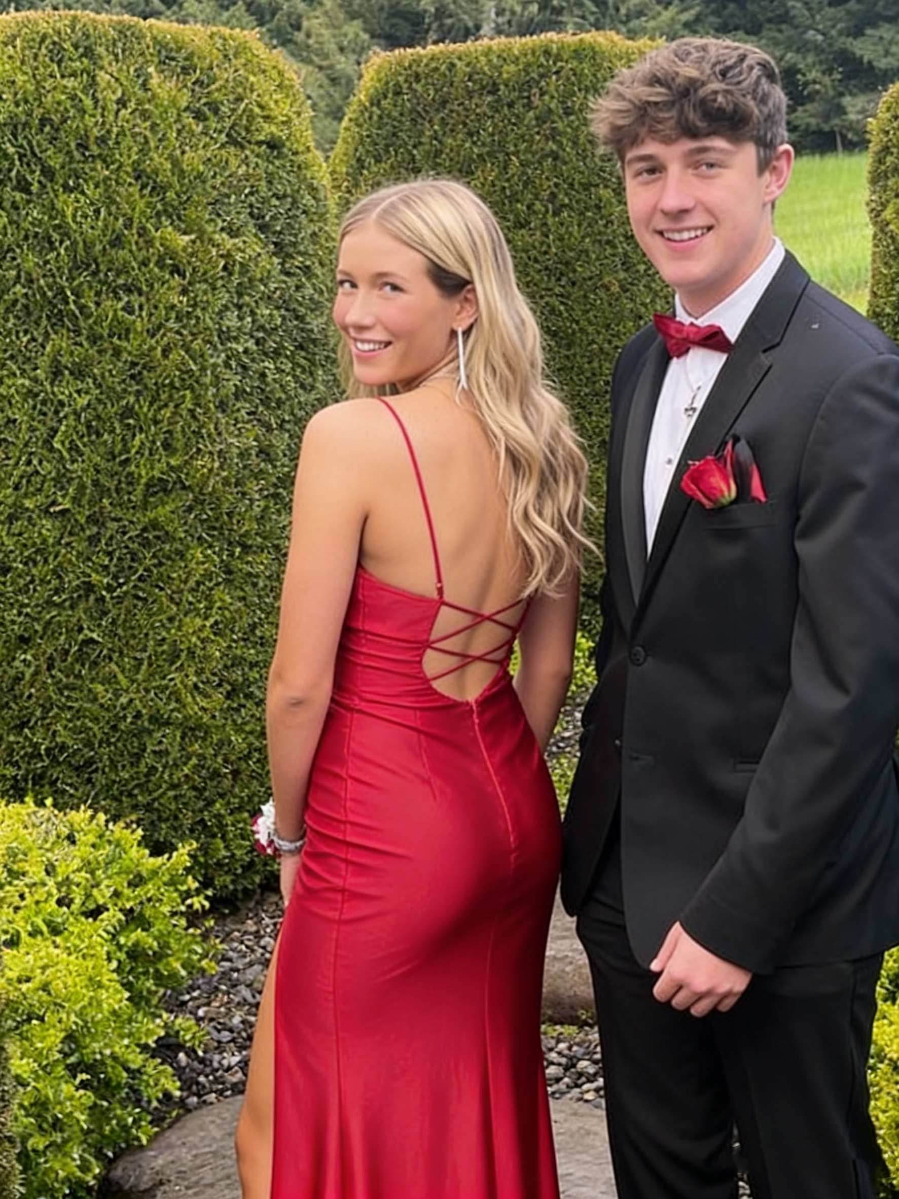 strapless open back dress KAMARIA Strapless Satin Prom Dress - Elegant Fitted Gown