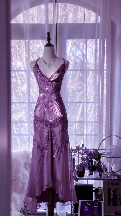 Stunning Pink Backless Beaded Chiffon Long Prom Dress P3323