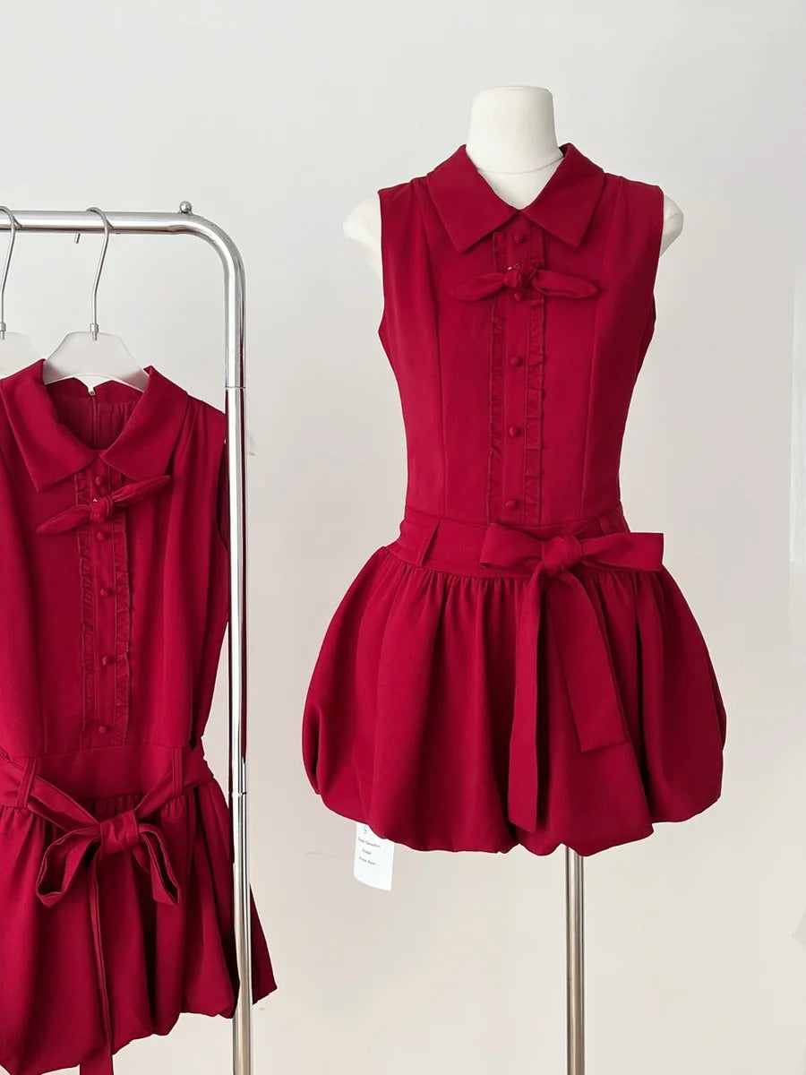 Sweet Burgundy Lapel Bow Bud Mini 17th Birthday Dress Homecoming Dress P3990