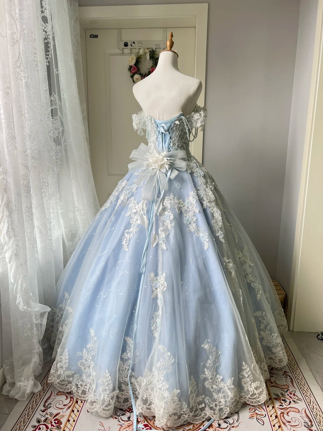 Prinzessin Hellblau Spitze Tüll Ballkleid Abendkleid Süßes 16. Kleid P4208