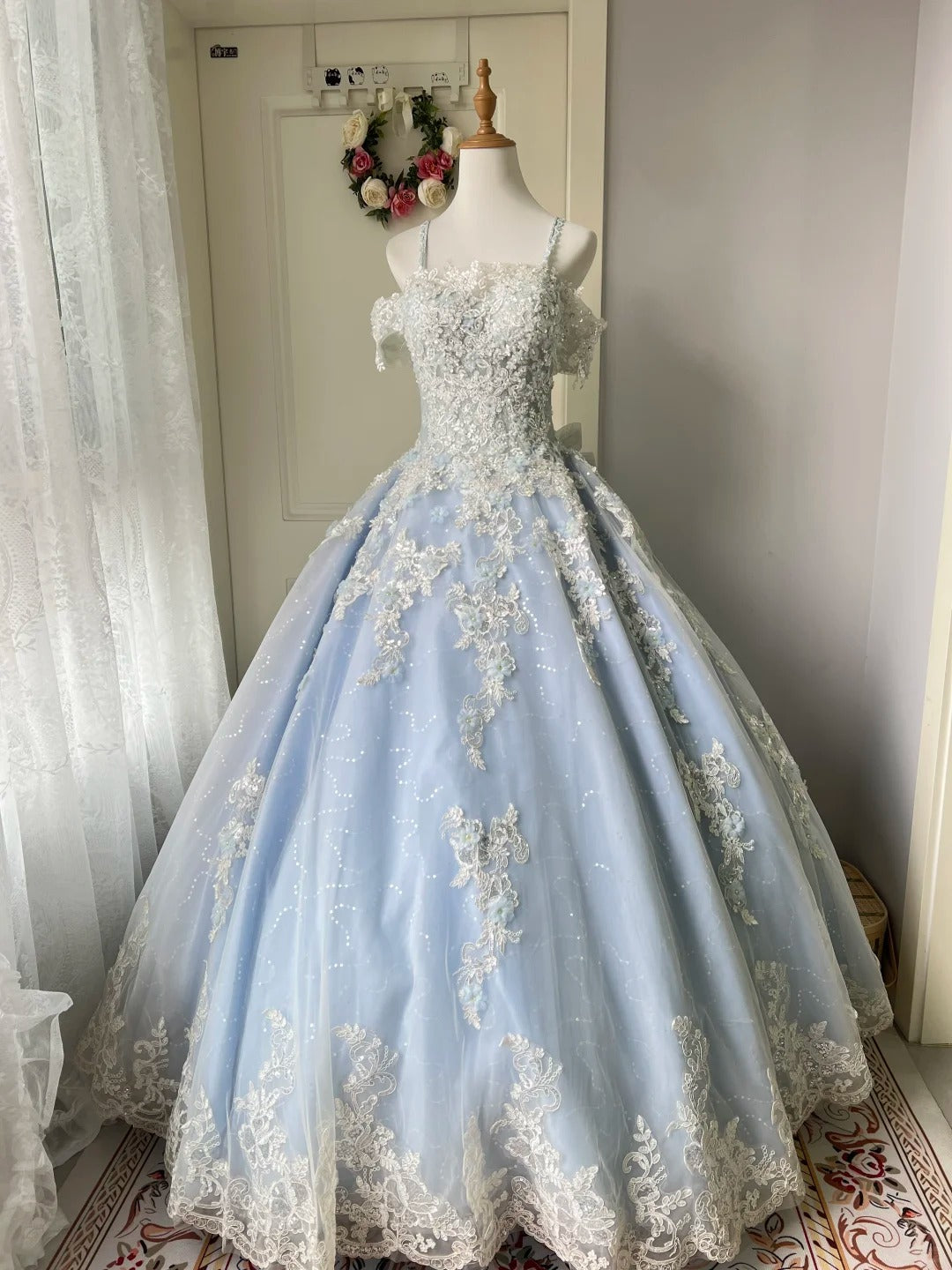 Prinzessin Hellblau Spitze Tüll Ballkleid Abendkleid Süßes 16. Kleid P4208