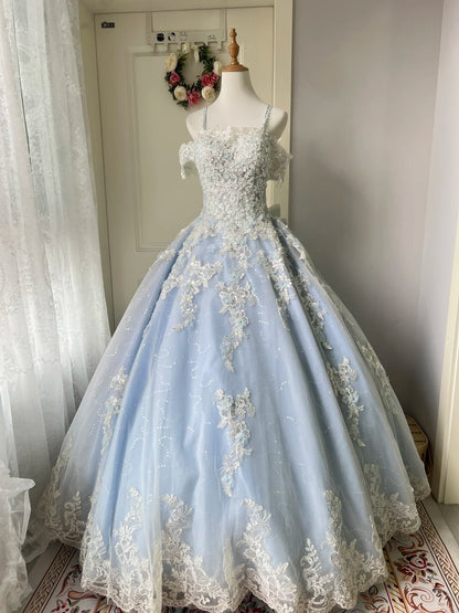 Prinzessin Hellblau Spitze Tüll Ballkleid Abendkleid Süßes 16. Kleid P4208