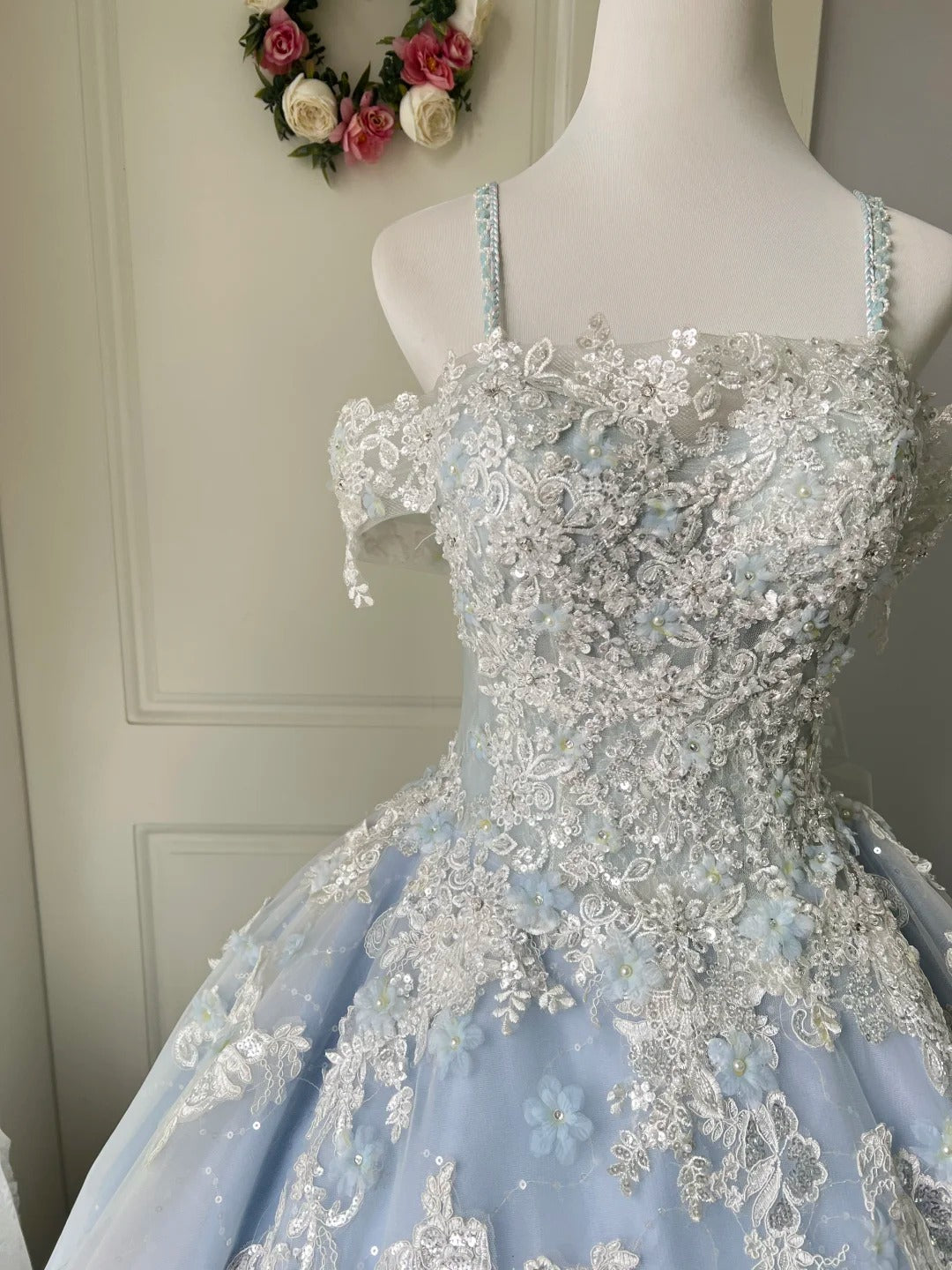 Prinzessin Hellblau Spitze Tüll Ballkleid Abendkleid Süßes 16. Kleid P4208