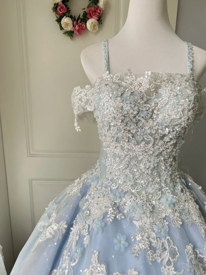 Prinzessin Hellblau Spitze Tüll Ballkleid Abendkleid Süßes 16. Kleid P4208