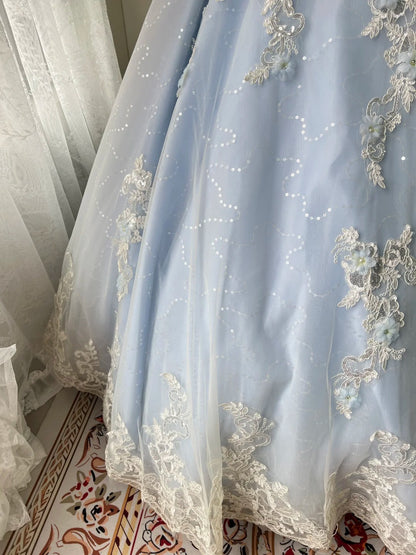 Prinzessin Hellblau Spitze Tüll Ballkleid Abendkleid Süßes 16. Kleid P4208
