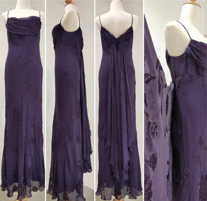 Elegantes, dunkelviolettes Meerjungfrauen-Abendkleid aus besticktem Chiffon, langes Ballkleid P4217