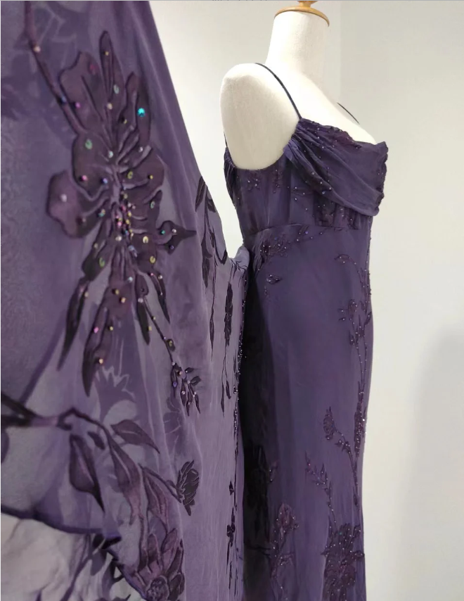 Elegantes, dunkelviolettes Meerjungfrauen-Abendkleid aus besticktem Chiffon, langes Ballkleid P4217