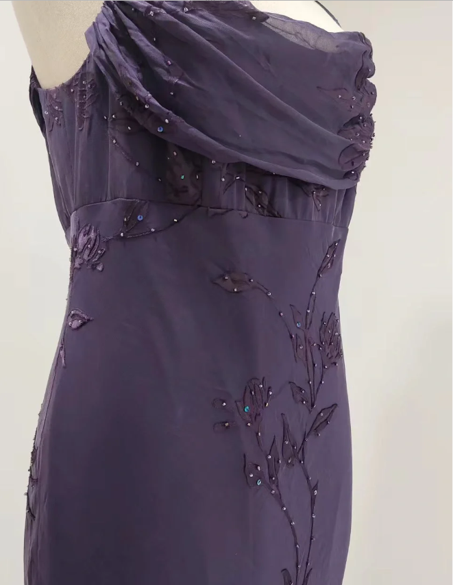 Elegantes, dunkelviolettes Meerjungfrauen-Abendkleid aus besticktem Chiffon, langes Ballkleid P4217