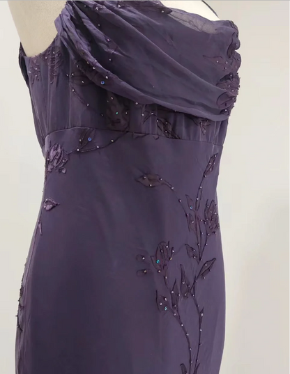 Elegantes, dunkelviolettes Meerjungfrauen-Abendkleid aus besticktem Chiffon, langes Ballkleid P4217
