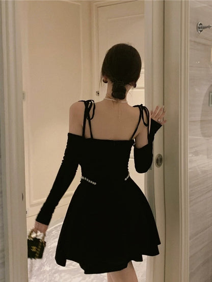 chic a line black velvet homecoming dress 16th birthday outfits P2161