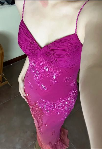 Wunderschönes rosafarbenes Halter-Neck-V-Ausschnitt-Perlen-Chiffon-Ballkleid Abendkleid P4227