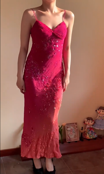 Wunderschönes rosafarbenes Halter-Neck-V-Ausschnitt-Perlen-Chiffon-Ballkleid Abendkleid P4227