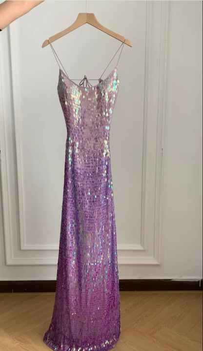 Wunderschönes und schillerndes rückenfreies Pailletten-Ballkleid Abendkleid P4229