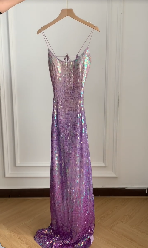 Wunderschönes und schillerndes rückenfreies Pailletten-Ballkleid Abendkleid P4229