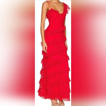 Sexy Etui Spitze Rotes Ballkleid Rüschen Partykleider P1609