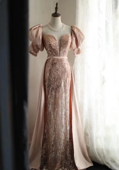 Elegantes rosa Meerjungfrau Pailletten Ballkleid Abendkleid P4242