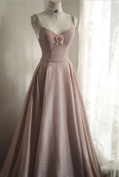 Robe de bal longue évasée rose bonbon à col en V et sequins, robe de soirée, robe de demoiselle d'honneur P4246