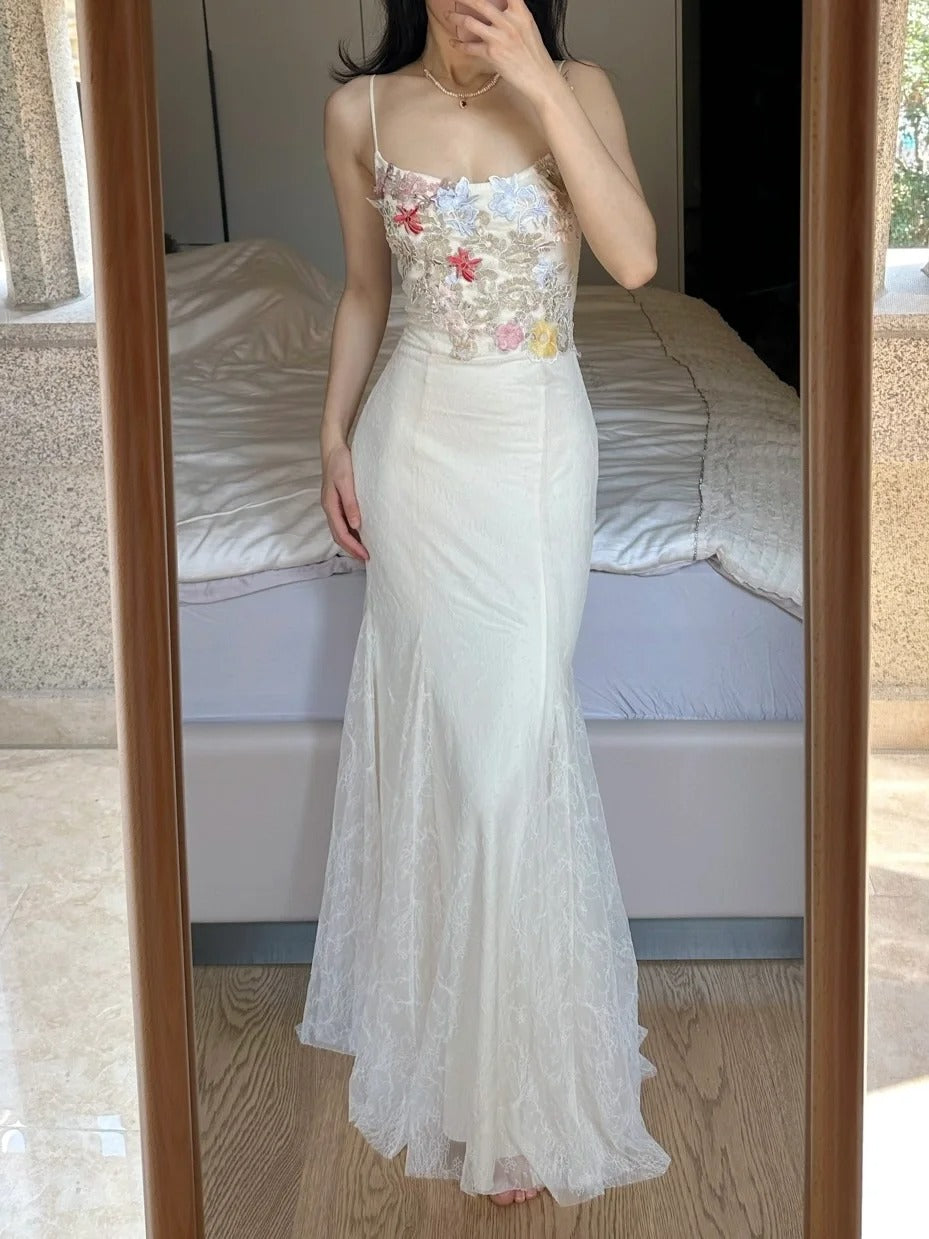 Elegantes hellviolettes Meerjungfrauenkleid mit eckigem Ausschnitt, 3D-Blumen-Spitze, langes Ballkleid, Abendkleid P4258