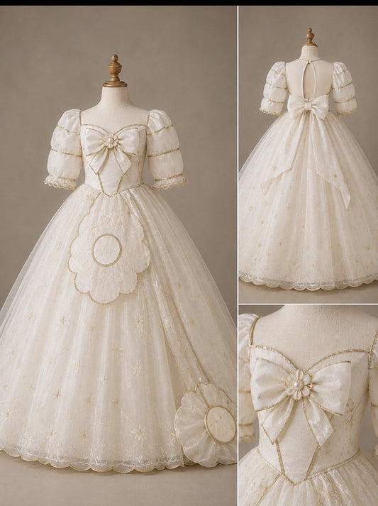 White A-line flower girl dress P5013