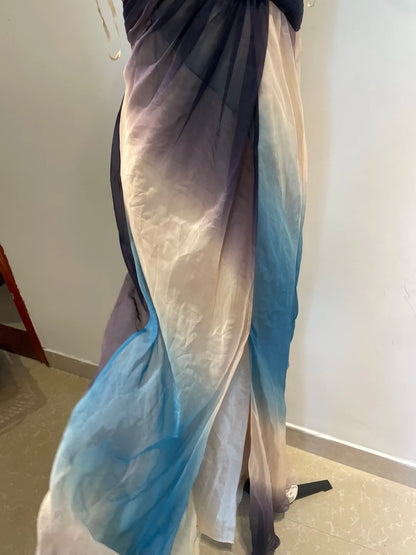 Verträumtes Farbverlauf Meerjungfrau Neckholder Perlen Chiffon Langes Ballkleid Abendkleid P4267