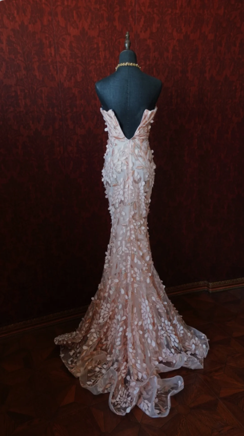 Süßes rosafarbenes Meerjungfrauen-Abendkleid mit Herzausschnitt, 3D-Blüten und Tüll, langes Ballkleid P4278