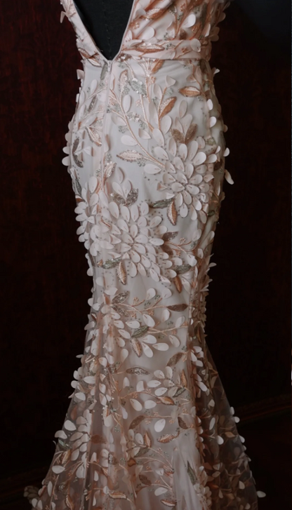 Süßes rosafarbenes Meerjungfrauen-Abendkleid mit Herzausschnitt, 3D-Blüten und Tüll, langes Ballkleid P4278