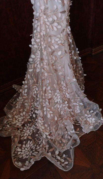 Süßes rosafarbenes Meerjungfrauen-Abendkleid mit Herzausschnitt, 3D-Blüten und Tüll, langes Ballkleid P4278