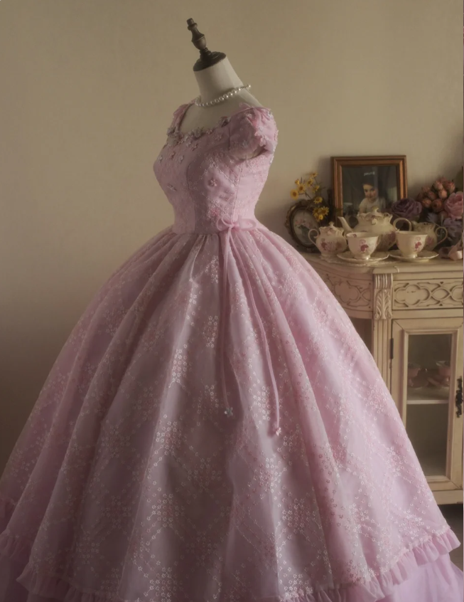 Süße Hof Hellrosa Bestickte Blumen Tüll Ballkleid Abendkleid Sweet 16 Kleid P4297