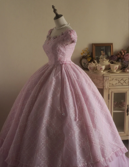 Süße Hof Hellrosa Bestickte Blumen Tüll Ballkleid Abendkleid Sweet 16 Kleid P4297