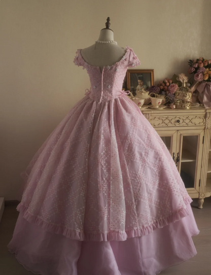 Süße Hof Hellrosa Bestickte Blumen Tüll Ballkleid Abendkleid Sweet 16 Kleid P4297