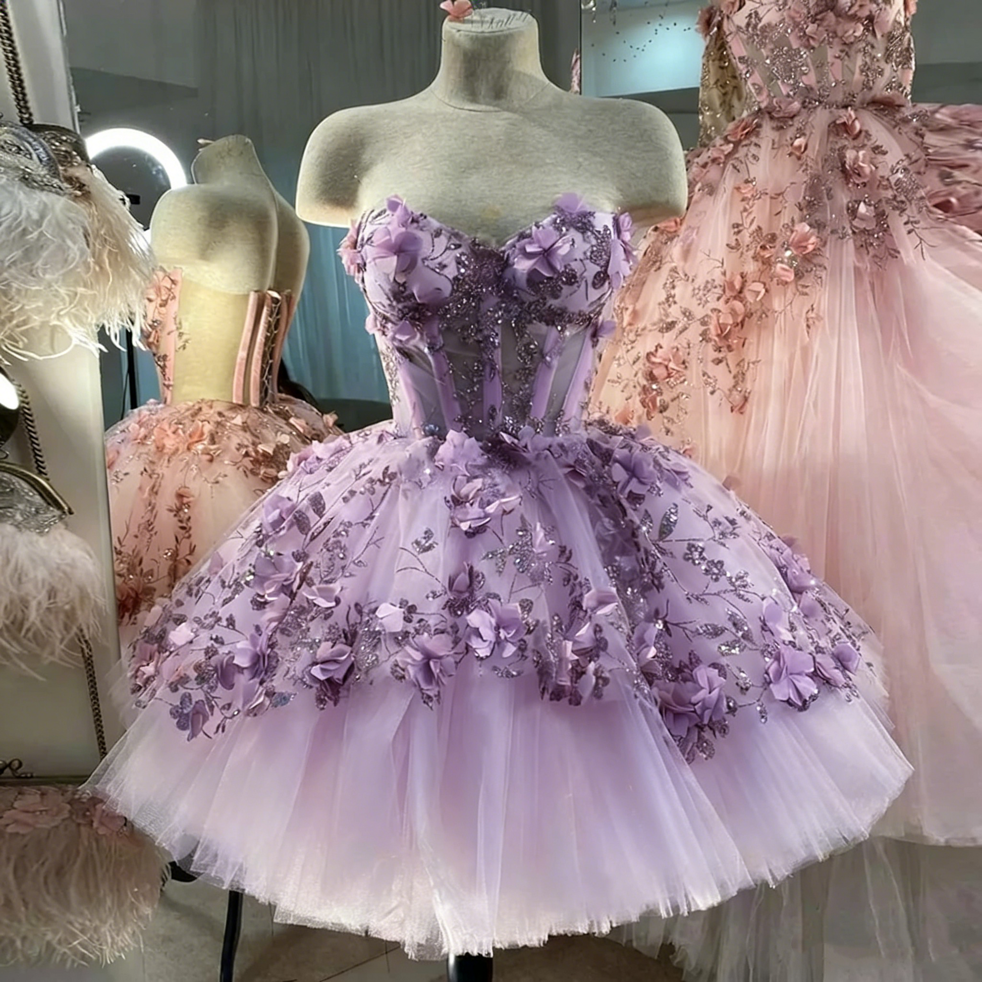 Chic Pink Prom Dresses Hand Made Flowers 18th Birthday Outfits P1841 – PreppyDress