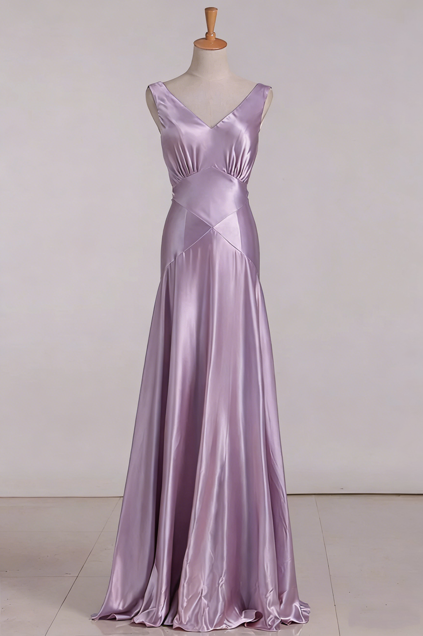 Robe de bal longue en satin rose avec col en V et sirène vintage, robe de soirée P2456
