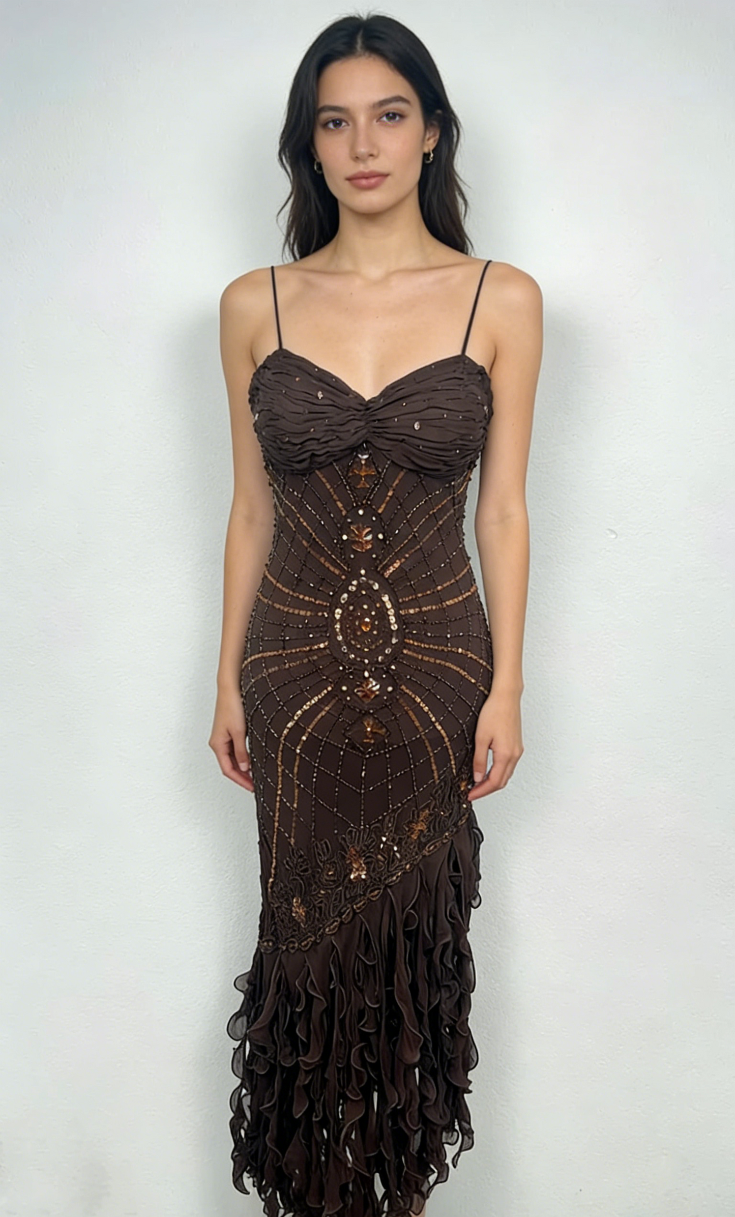 Pretty A Line Spaghetti Straps Chiffon Prom Dresses With Beads Long Evening Gowns P2307