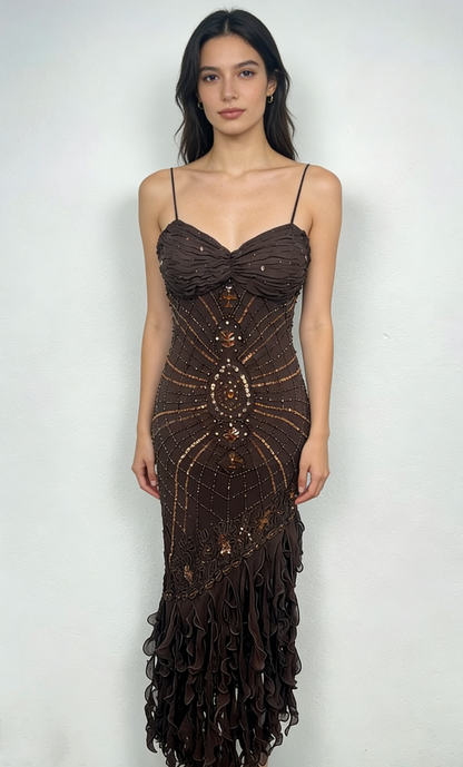 Pretty A Line Spaghetti Straps Chiffon Prom Dresses With Beads Long Evening Gowns P2307