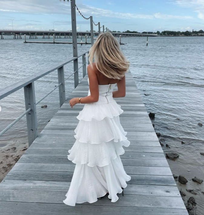 Elegant Ball Gown 2 Pieces Long White Tiered Prom Dress 21th Birthday Outfits P2144 - WHITE / US2 Elegant Ball Gown 2 Pieces Long White Tiered Prom Dress 21th Birthday Outfits P2144 - WHITE / US2