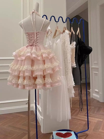 Prinzessin Herzförmiger Kragen Schleife Fischgrätenmuster Spitzenbesatz Flauschiges 17. Geburtstag Homecoming Kleid P3781