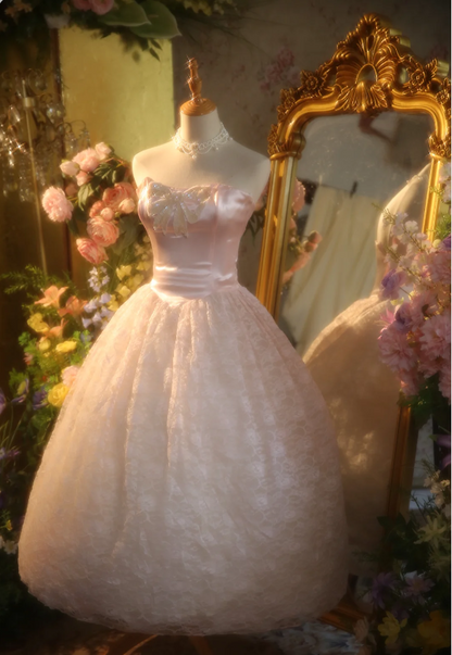Prinzessin Hellrosa Trägerloses Spitzen-Ballkleid Abendkleid Sweet 16 Kleid P4304