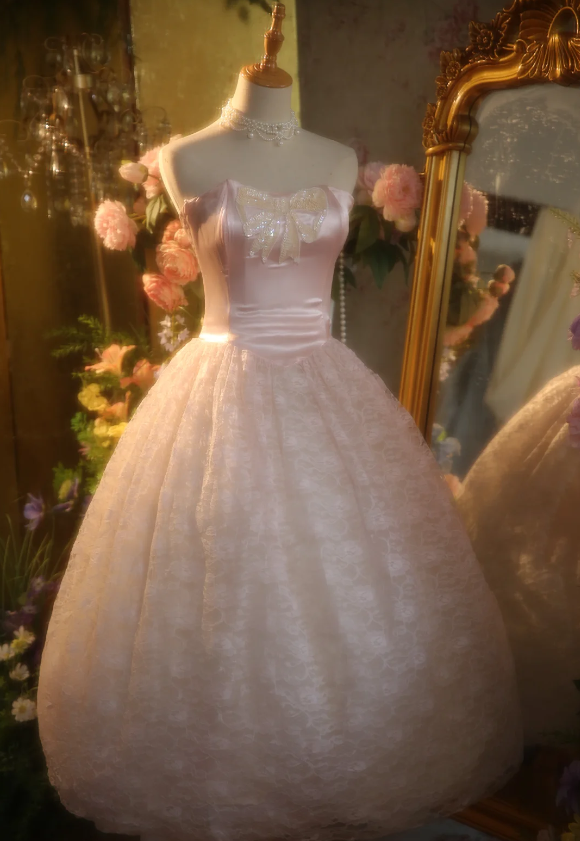 Prinzessin Hellrosa Trägerloses Spitzen-Ballkleid Abendkleid Sweet 16 Kleid P4304
