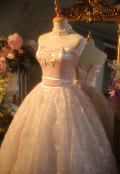 Prinzessin Hellrosa Trägerloses Spitzen-Ballkleid Abendkleid Sweet 16 Kleid P4304