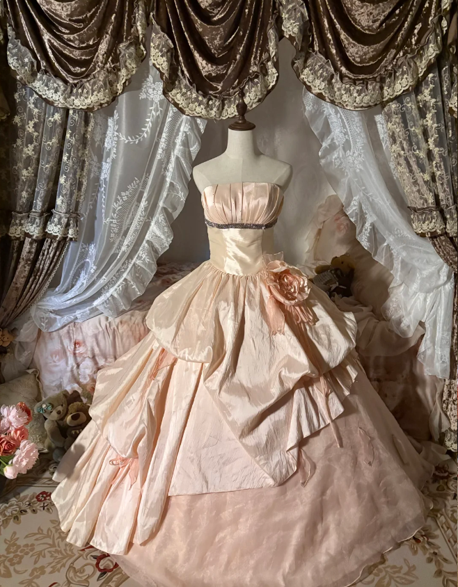 Prinzessin Nude Pink Trägerloses 3D Blumen Satin Schleppe Ballkleid Abendkleid Sweet 16 Kleid P4307