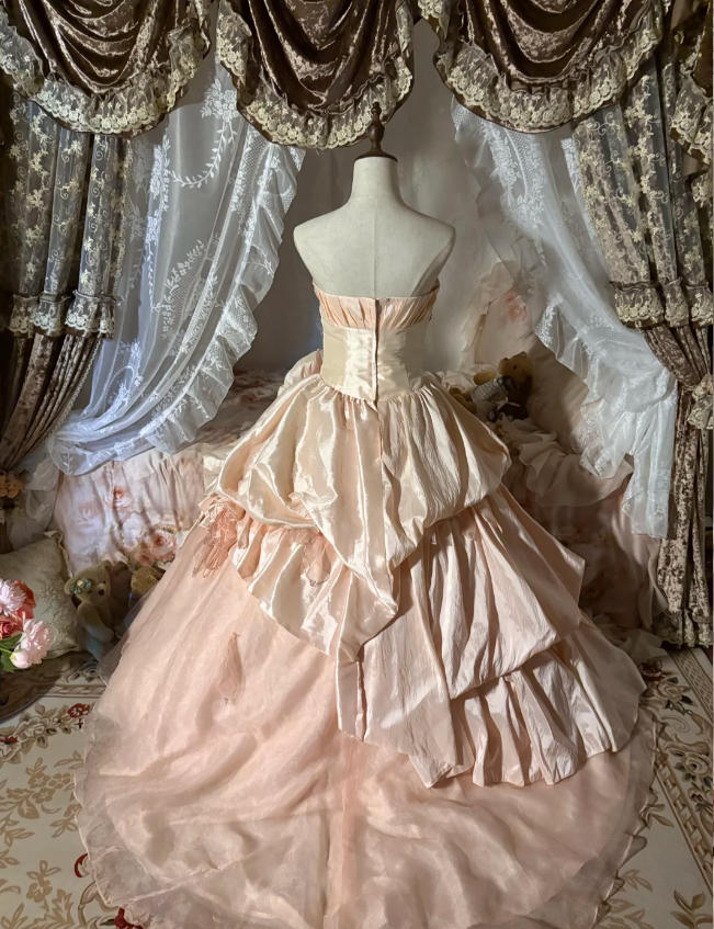 Prinzessin Nude Pink Trägerloses 3D Blumen Satin Schleppe Ballkleid Abendkleid Sweet 16 Kleid P4307