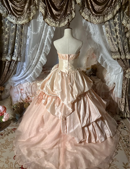 Prinzessin Nude Pink Trägerloses 3D Blumen Satin Schleppe Ballkleid Abendkleid Sweet 16 Kleid P4307